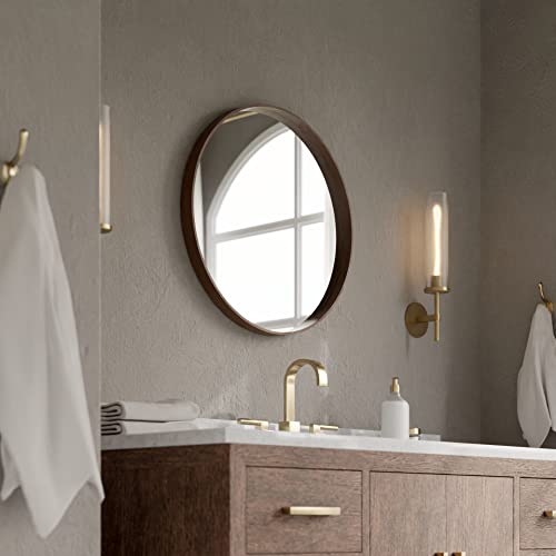 Wallbeyond Round Mirror With Wood Frame 24 Inch Circle Wall Mirror For Bathroom Round Wall Mirror For Wall Decor, Vanity, Entryway Living Room (Walnut) #TOP1