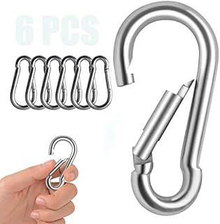 6-PCS Carabiner Clips, Heavy Duty Caribina Clip, 304 Stainless Steel Carabine M6 Carabiner Snap Hooks Swivel Spring Clip for Outdoor Camping Hiking Fishing Dog Leash & More (Not for Climbing)