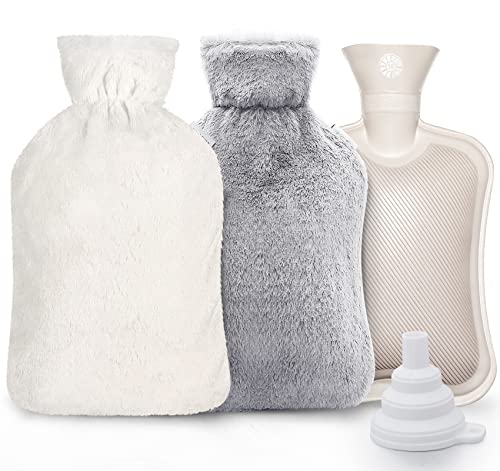 Anstore Wärmflasche mit Bezug 2 Liter, Wärmeflasche Groß, mit 2 PCS Weich & Flauschig Wärmflaschen Bezug, Bettflasche für Kinder und Erwachsene
