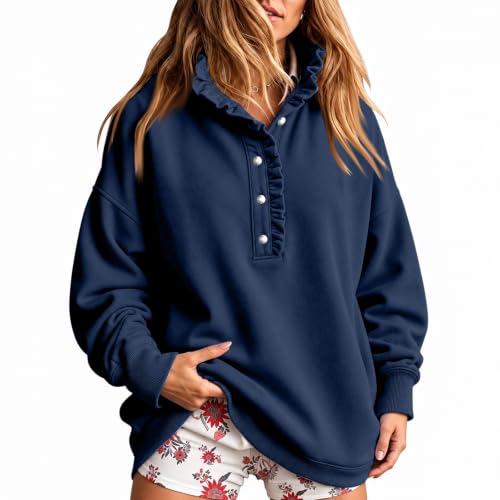 Mock Neck Sweatshirt Women Henley Quarter Button Sweatshirt Sweatshirts - image 1