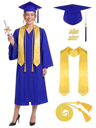 Aneco 2026 Unisex Matte Adult Graduation Gown Cap Tassel Sash Honor Cord Set for High School and Bachelor