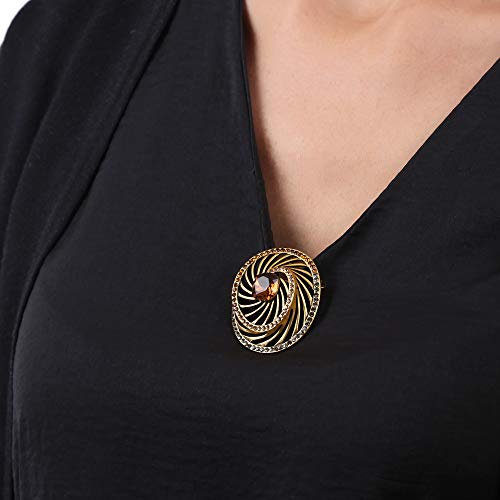 Sincera® Elegant Exclusive Brooch With Swarovski Crystals Stylish Accessory Black Silver Plated Or Antique Gold (Gold) #TOP3