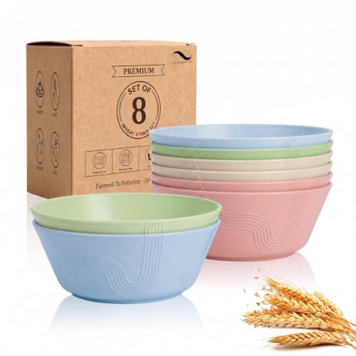 PYRMONT Big Salad Bowls 36 Oz Wheat Straw Bowls Set(8pcs,Multilight)