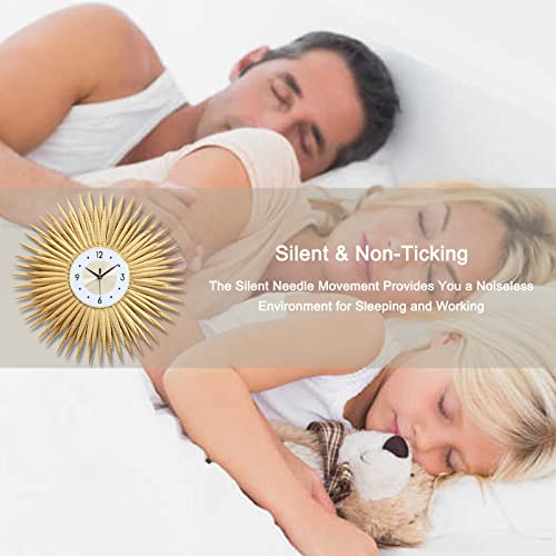 Vlimus Large Wall Clocks 27.5 Inches Decorative Wall Clocks For Living Room Boho Room Aesthetic Décor Silent Non-Ticking Mid-Century Metal Wall Clocks Gold #TOP4