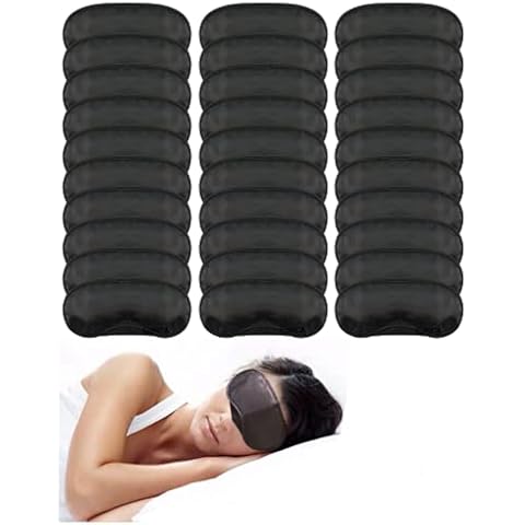 PorsMing Sleep Eye Mask Blindfold with Nose Pad and Elastic Strap, 4 Layers, Black, Pack of 30 Cover