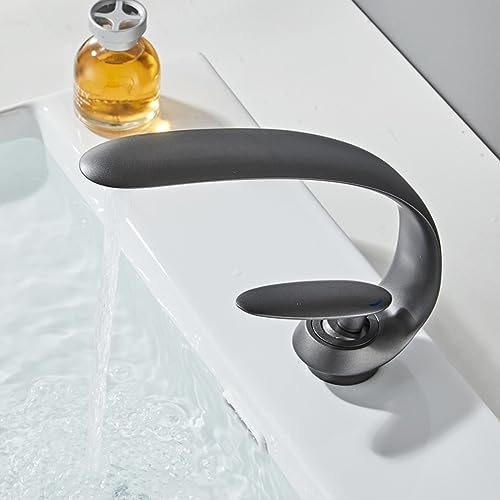 Robinet de lavabo de salle de bain monotrou laiton mitigeur eau chaude froide gris