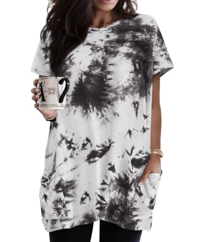 RITERA Plus Size Tops for Women Long Tunic Tops Summer Long Shirts Short Sleeve Spring Tops with Pockets for Leggings XL-5XL