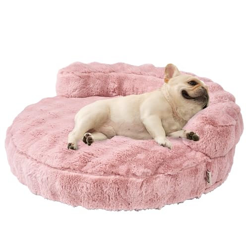 EHEYCIGA Dog Bed Medium Size Dog Fluffy Small Dog Couch with Removable Washable Cover Bolster Pet Sofa Waterproof and Non-Slip 30 x 30x 8.5 Pink