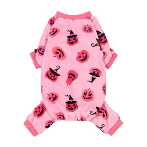 Image of Fitwarm Halloween Jack O Lantern Dog Pajamas, Funny Costumes for Small Dogs Girl, Pet Outfit, Pink, Black, Large