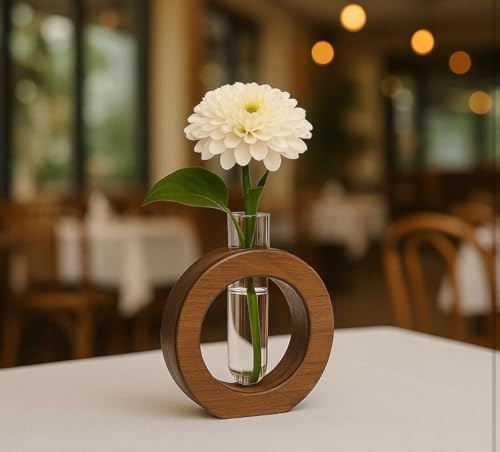 WOODSOME™ Decorative Glass Test Tube with Donut Wooden Holder Vase for Flower Plants Home Decor Office Living Room Bedroom Table Gifts Decoration Items
