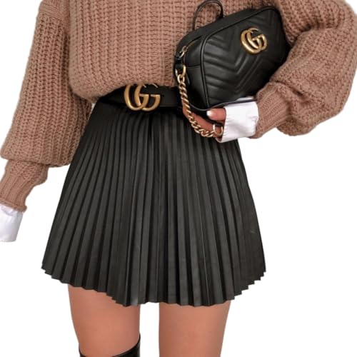 Black Pleated Knitted Mini Skirt High-Waist