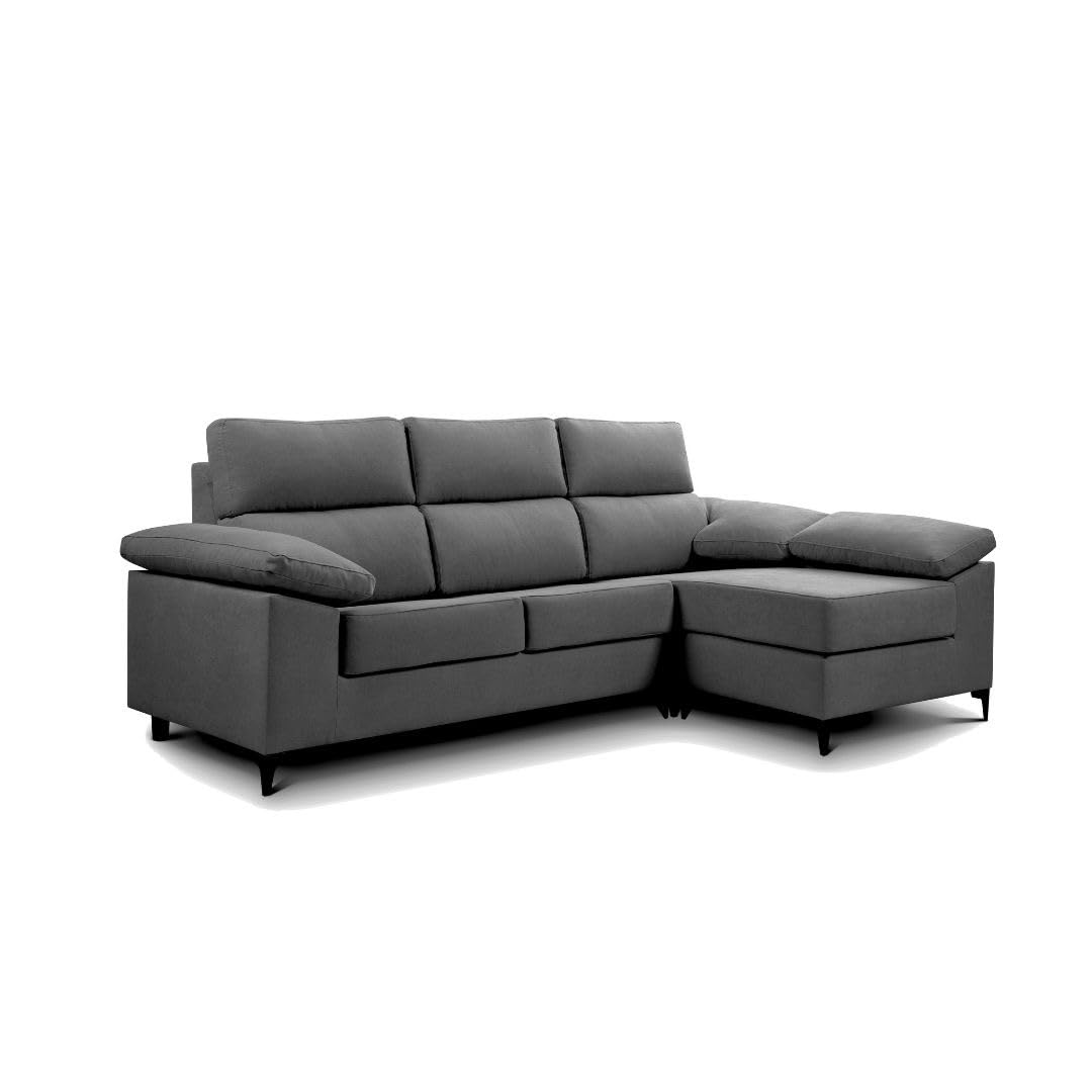 Shiito | Sofá Lucrezia de 4 Plazas con Chaiselongue | Diseño Elegante y Compacto | 255 cm de Ancho - Color Gris Marengo