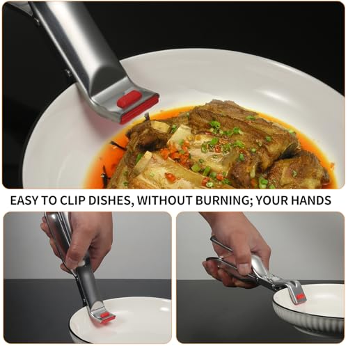 2 piezas Pinzas Antiescaldaduras para Freidora de Aire y Horno - Platos Pizza Antideslizantes con Agarres de Acero Inoxidable, Accesorios de Cocina Seguros para Recipientes Calientes y Air Fryer - imagen 4
