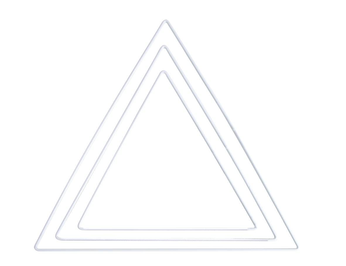Rayher Set of 3 Triangle Shaped Metal Rings for Seasonal Crafts, White Coated Wire Frames for Wreath Making and Macrame, white, various sizes, 25221102