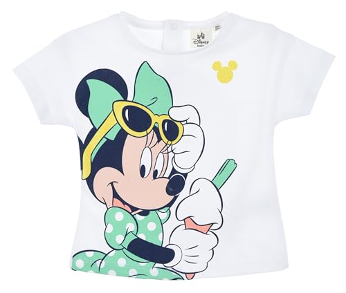 Disney Minnie Mouse, T Shirt Manches Courtes Bébé Fille (Blanc,6 Mois)