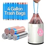 LJIACLEA Small Drawstring Trash Bags 4 Gallon Bathroom Garbage Bag 75 Count Trash Can Liner for Bathroom, Office, Bedroom, Kitchen Random Gold & Silver