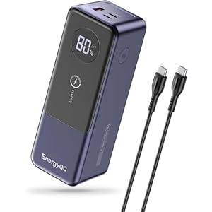 EnergyQC 65W 24,000mAh Laptop Portable Power Bank Fast Charging Battery Pack with USB C Outputs & Inputs Compatible with iPhone 16/15/14/13 Series, Samsung, Dell, and More