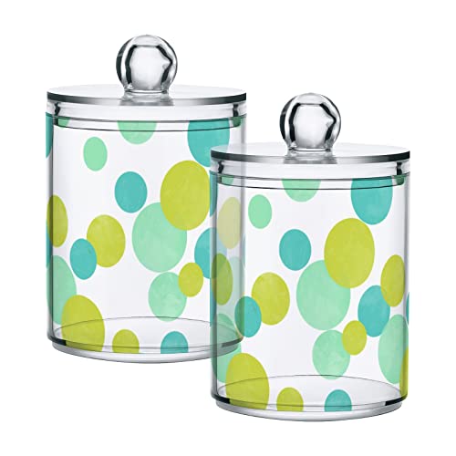 susiyo Lime Green Blue Color Polka Dots Plastic Jars with Lid Apothecary Jar for Cotton Balls Swabs Pads - 2 Pack