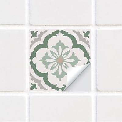 Alwayspon 25Pcs 6x6inch/15x15cm Peel and Stick Vinyl Wall Tile Sticker, Green Floral Textured Self-Adhesive Backsplash Tile Decals Stick on Tiles Waterproof Removable for Kitchen Bathroom