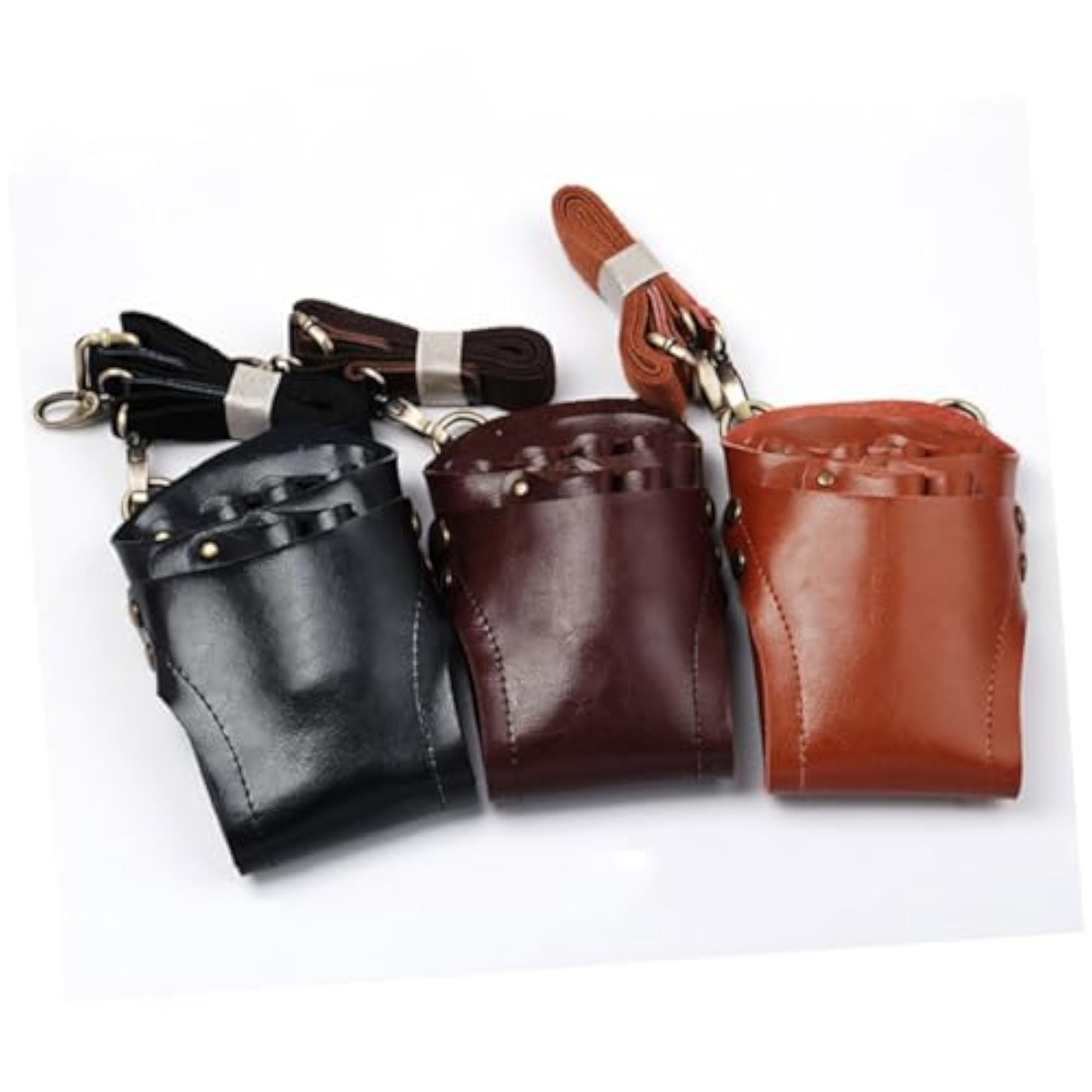Genuine Leather Barber Tool Organizer Waist Bag, Brown Scissor Pouch
