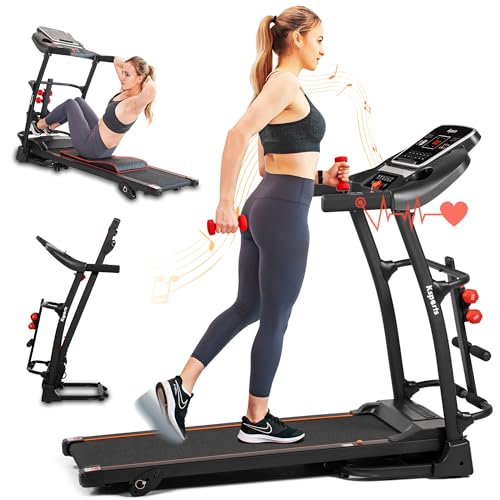 Image of Ksports Foldable 16.5 Inch Cardio Fitness Portable Treadmill with Bluetooth Connectivity, LCD Display, and Tracking Apps for Home Gym Equipment, Black