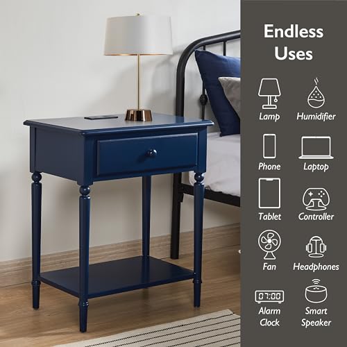 Leick Home Coastal Nightstand, Solid Wood, with USB-C Charging, 1 Drawer and 1 Shelf, Navy, 20022-NV - Image 9