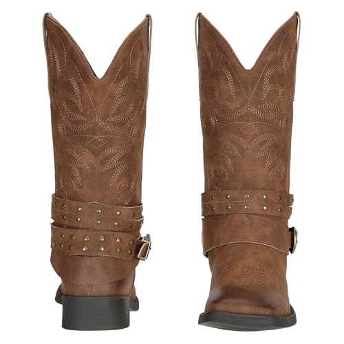 SheSole Women's Cowgirl Boots with Buckles Wide Mid Calf Western Cowboy Boots Square Toe2