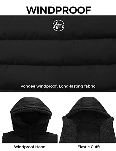 Wantdo Girl's Winter Vest Reversible Thicken Fleece Filling Coat Windproof Puffer Warm Outdoor Jacket Black 14/16 #TOP3