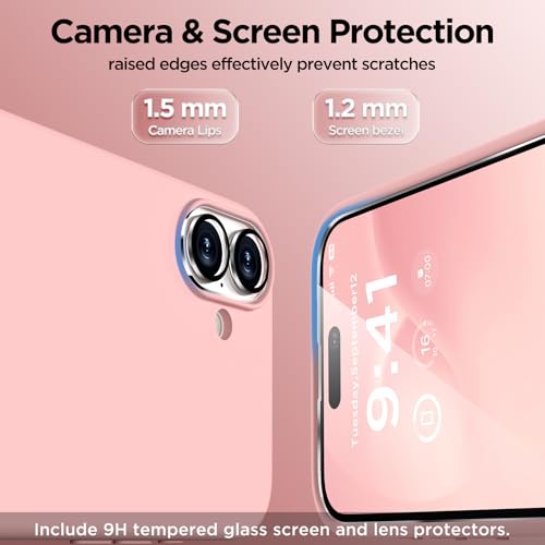 Image of Magnetic for iPhone 16 Case, Compatible with Magsafe, Suction Cup Phone Mount, [2 Screen Protectors][Camera Lens Protector] Silicone Shockproof Protective Slim Phone Cover 6.1 inch, Peach Pink