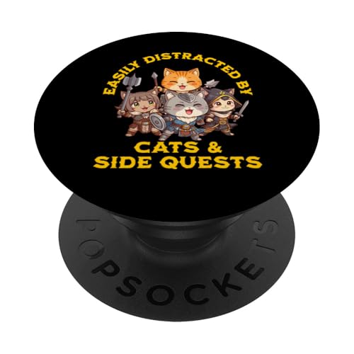 Cat Side Quest Funny Merch Fantasy Dessus de table pour hommes, femmes, enfants PopSockets PopGrip Adhésif