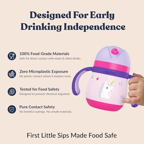 Image of rabitat Gravity EasyFlow Personalized Stainless Steel Sippy Cup 390 ml | 2 Years Brand Warranty | Leak Proof | BPA Free Soft Silicone Straw | Sippy Cup for Kids with Weighted Straw, Uni Pop