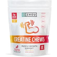 ZHOU Nutrition Creatine Monohydrate Chewables 5g for Men & Women, Sugar Free, Organic, Non GMO, Pink Lemonade, 60 Creatine Gummies