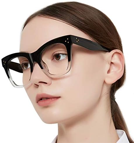 MARE AZZURO Oversized Reading Glasses Women Trendy Large Readers 0 100 125 150 175 200 225 250 275 300 350 400 500 600 (Transparent, 1.5)