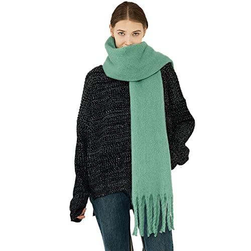 OUNIYA Big Chunky Plaid Scarf Colorful Checked Oversized Thick Scarves Soft Large Cashmere Wool Shawl Winter Warm Blanket Women (matcha green)