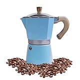 Moka Pot Espresso Coffee Maker and Manual Coffee Bean Grinder, 300ml-6 Cups Espresso Maker, Easy To Use And Clean, Camping Home Use,Suitable For Mocca Puccino Coffee (Blue)