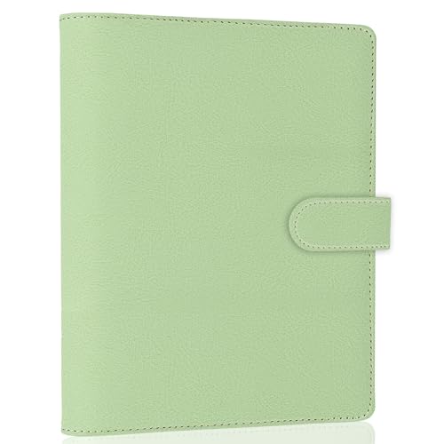 Image of Antner A5 Binder 6 Ring Refillable Notebook Planner Cover for Cash Organizer, PU Leather Loose Leaf Photocard Holder Aesthetic Small Binder for A5 Planner Inserts with Magnetic Buckle, Matcha Green