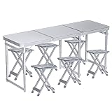 FrenzyBird Folding Picnic Table with 6 Stools, Aluminum Table Chair Set for up to 6 Persons, Portabl
