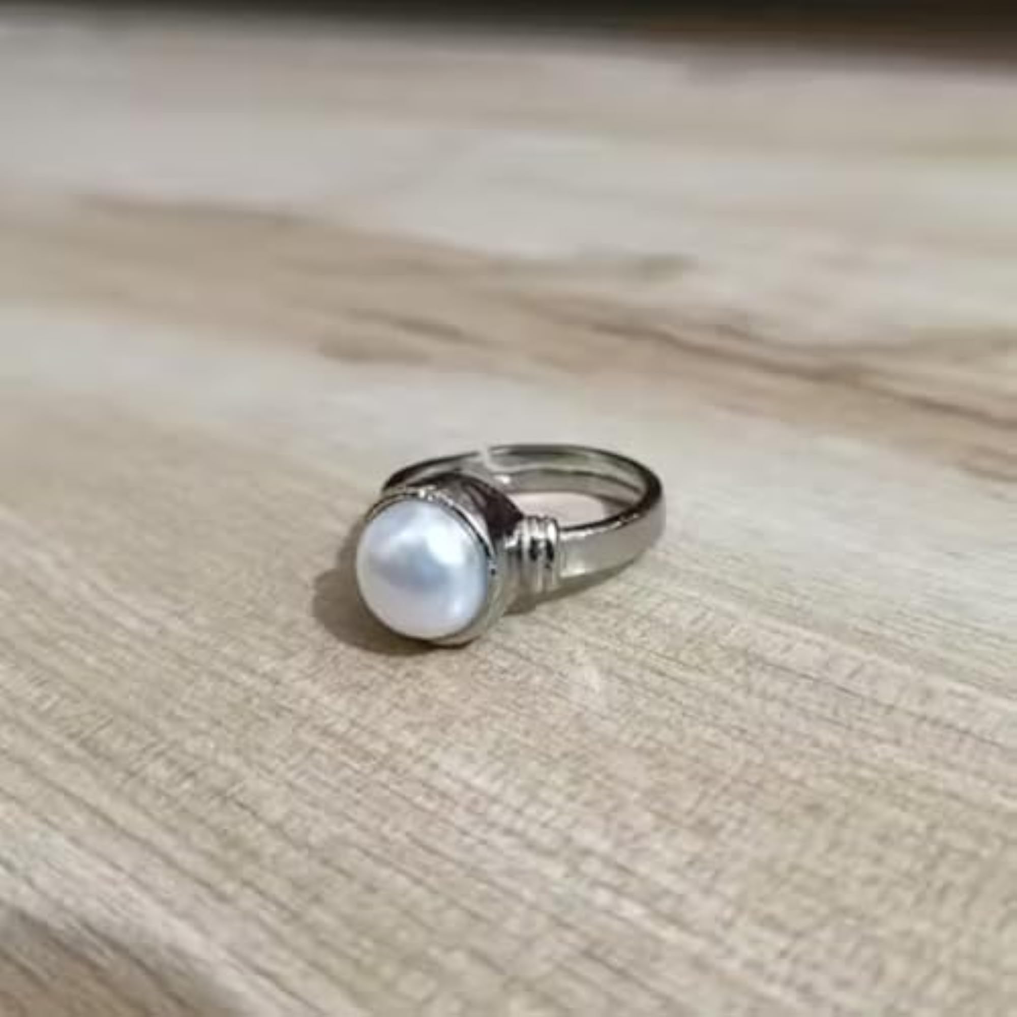 Pearl Stone Adjustable Ring, Unisex Elegant Design