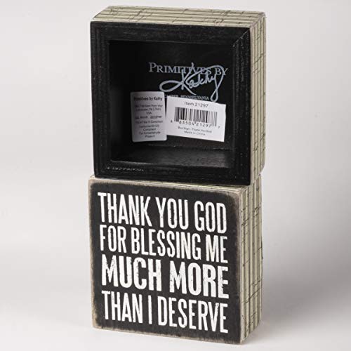 Primitives By Kathy 21297 Pinstriped Trimmed Box Sign, 4" Square, Thank You God For Blessing Me #TOP1