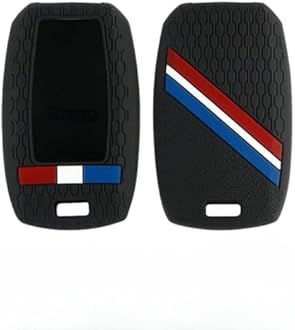 AUTODIFY™ Striped Silicone Car Key Cover Black fit for KIA Seltos, Sonet, Carens (KIA, 4 Button Push Smart Key New)