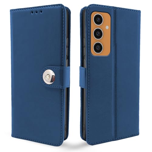 Image of Pikkme Samsung Galaxy S23 FE 5G Flip Cover Leather Finish | Wallet Stand and Shock Proof | Inside TPU with Card Pockets | Complete Protection Button Flip Case (Blue)