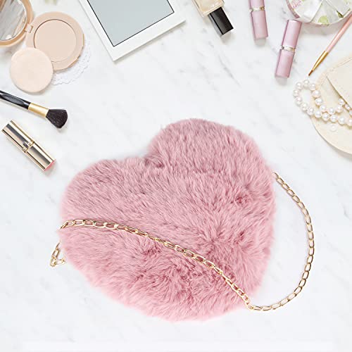 Sukutu Faux Fur Purse Women's Heart Shaped Evening Handbags Small Cute Phone Crossbody Bag Clutches For Girls #TOP5