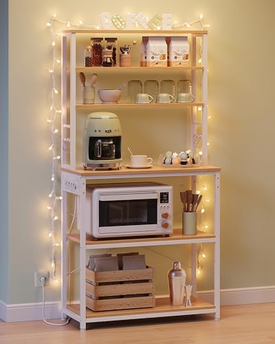 VASAGLE Estantería de Cocina con Enchufes, Estantería de Pie para Cocina, Estantería para Microondas, 6 Estantes y 6 Ganchos, Marco de Acero, 40 x 80 x 167 cm, Roble Dorado y Blanco Nube KKS119Y02 - imagen 9