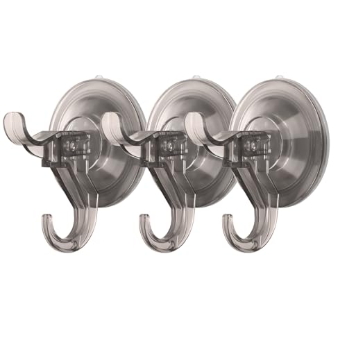 Antimbee 3 Pack Suction Cup Hooks, Clear Suction Hanger, Removable Small Hooks for Shower, Bathroom, Glass, Door, Windows, Kitchen - Up to 11 lbs on Smooth Surface (Transparent Gray)
