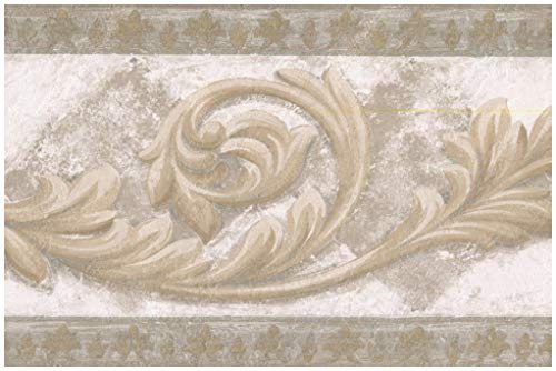 Wallpaper Border - Brown Damask Vines Grey Rhombus Abstract Wall Border Retro Design, Prepasted Roll 15 Ft. X 7 In. #TOP9