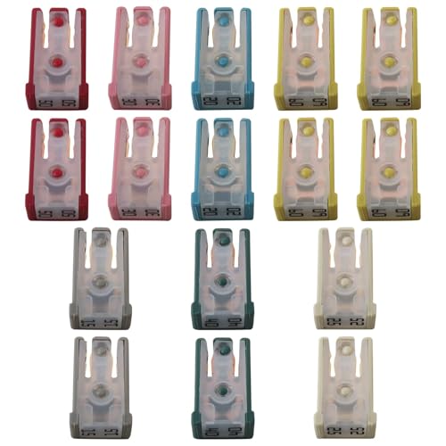 Kit de fusibles automotrices mini MCASE ranurados, 14 piezas: 15 A, 20 A, 25 A, 30 A, 40 A, 50 A y 60 A, 32 V, para autos, camiones, SUV, embarcaciones, RV, ATV, UTV y carritos de golf, marca GRABOTE miniatura 1