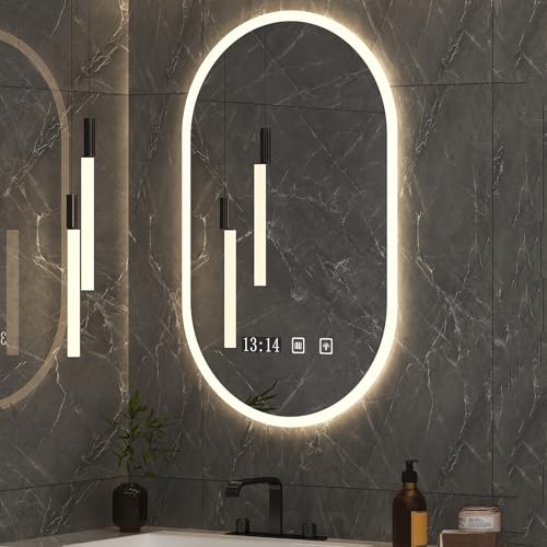 Espejo De Baño Con Luces LED, 50X80CM, Espejo De Pared Ovalado De 60X90CM Con Botón Táctil, Espejo De Tocador, Luz LED 3000K/4000K/6000K, Regulable, Antivaho, Tiempo ( Color : C , Size : 50X80CM )