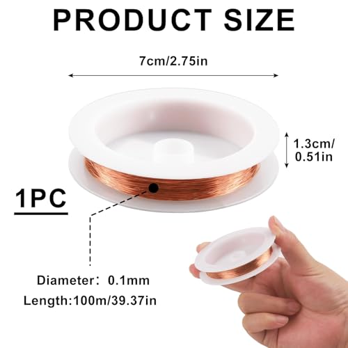 Copper Wire 0,1 mm x 100 m Kupferdraht für Spulen & Elektrotechnik, Kupferkabel für Wicklungen, DIY-Projekte, Motoren & Transformatoren