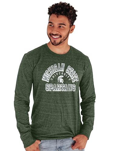 Blue 84 Men's Michigan State Spartans Long Sleeve T Shirt Tri-Blend, Michigan State Spartans Forest, X-Large