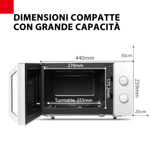 Toshiba MW2-MM20P(WH) Four à micro-ondes standard 20 litres 800 W 5 niveaux de puissance avec fonction de décongélation pratique, éclairage LED intérieur/blanc – Image 3